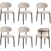 Furnihaus Eetkamerstoelen Set Van 6 - Celia - Beige Walnoot Santi - Japandi Stijl Eetkamerstoel - Kuipstoel - Metalen Poten Houtlook