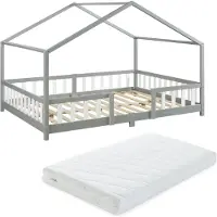 En.casa Kinderbed Treviolo met uitvalbeveiliging en matras 140x200 grijs []