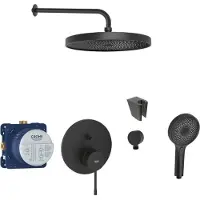 SANITINO - Doucheset met inbouwkraan en inbouwelement Grohe, kielle accessoires, mat zwart SANI21GKK406