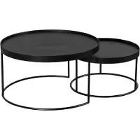 QUVIO Salontafel Sara – Set van 2 – Groot en klein – FSC-gecertificeerd mangohout – Metaal – Zwart
