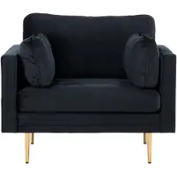 QUVIO Rochester Fauteuil - Fluweel Zwart - Gouden Stalen Poten