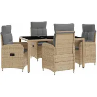 vidaXL Buiten Eettafel Set 5 st Beige en Lichtgrijs poly rattan