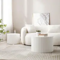 STILVORA Salontafel Set - Ronde Nesttafels Met Golfrand - Ruimtebesparend Voor Woonkamer En Balkon - MDF - Wit