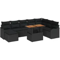 vidaXL Tuinbank Set 9 st Zwart Poly rattan en gepoedercoat staal