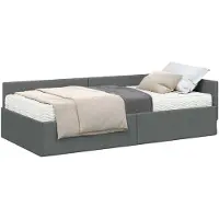 vidaXL Hoekbedframe met Matras 2 st Donkergrijs 90 x 190 cm Stof