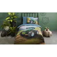 Muller Textil Good Morning Kinderdekbedovertrek "Aart" - Groen - (140x220 cm) - 100% Katoen