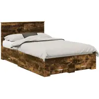 vidaXL Bedframe met lade Gerookt eiken 120 x 190 cm Bewerkt hout