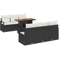 vidaXL Tuinbank Set 7 st 6-Aantal zitplaatsen Zwart en crème