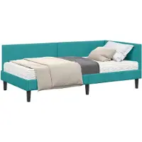 vidaXL Hoekbedframe met Matras 2 st Turquoise 90 x 190 cm Fluweel