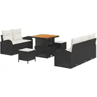 vidaXL Tuinset, 8 stuks, 7 zitplaatsen, zwart en crème