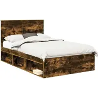 vidaXL Bedframe met lade Rook Eiken 135 x 190 cm Massief grenenhout