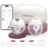 MOMCOZY M5 Smart – Handsfree Borstkolf – 2 Stuks – Elektrisch – Stil & Compact – Met Borstschild Inserts - Wit/Rood