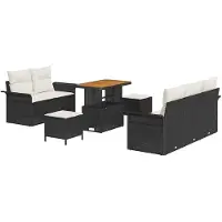 vidaXL Tuinbank Set 8 st Zwart poly rattan