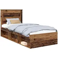 vidaXL Bedframe met hoofdeinde Oudhout 90 x 200 cm Massief grenenhout