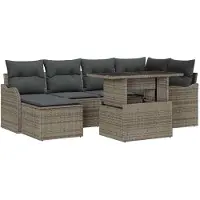 vidaXL Tuinbank Set 7 st Grijs [Synthetisch]: Poly Riet