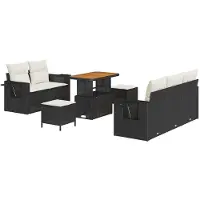 vidaXL Tuinbank Set 10 st Zwart en Crème poly rattan