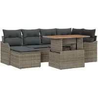 vidaXL Tuinbank Set 7 st Grijs Poly rattan
