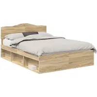 vidaXL Bedframe met hoofdeinde Sonoma 140 x 190 cm Massief grenenhout