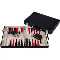 Engelhart Backgammon 15 ", rood/zwart, in kunstlederen koffer