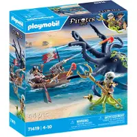 Playmobil 71419 Pirates: Battle with the Giant Octopus, Pirates vs. Deepers, octopus met waterspuitfunctie en kanon, leuk fantasierijk rollenspel,