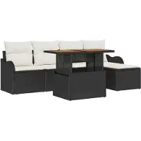 vidaXL Tuinbank Set 6 st Zwart en Crème poly rattan