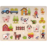 Engelhart Knop puzzel “Dierentuin” klein – 12 stukjes – Houten kinder puzzel met grote knoppen –