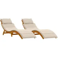 vidaXL Ligbed met kussen 2 pcs Crème Wit Massief Acacia Hout