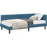 vidaXL Hoekbedframe met Matras met hoofdeinde 2 st Blauw Fluweel