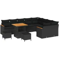 vidaXL Tuinbank Set 12 st 9-Aantal zitplaatsen Zwart Poly Riet