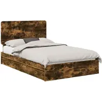 vidaXL Opbergbed met lade Rook Eiken 135 x 190 cm Bewerkt hout