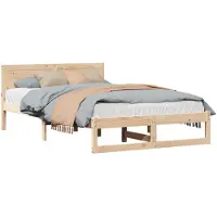 vidaXL Bedframe met hoofdeinde Naturel 135 x 190 cm Massief grenenhout