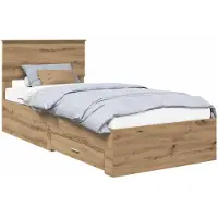 vidaXL Bedframe met lade Artisanaal eiken 90 x 190 cm Bewerkt hout