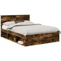 vidaXL Bedframe, gerookt eikenhout, 140 x 190 cm, massief grenenhout