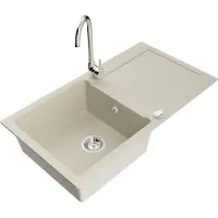 Mexen Leo granieten spoelbak 1-komorige met afdruiprek en keukenmengkraan Telma, beige - 6501-69-670200-00