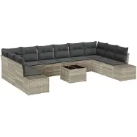 vidaXL Tuinbank Set 10 st 9-Aantal zitplaatsen Lichtgrijs Polyrattan