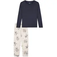Schiesser Pyjama ' Nightwear ' crème / donkerblauw