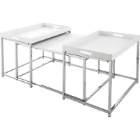 Invicta Moderne salontafelset van 3 ELEMENTS 75cm wit chroom uitneembaar blad - 41355