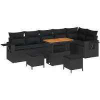 vidaXL Tuinset met 11 delen, zwart, van polyrotan