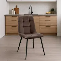 Laura Eetkamerstoel Set van 4 – Velvet Stoelen Zonder Armleuning – Gewatteerde Zitting – Metaal Frame – 84x45x55 cm – Bruin – Moderne Design Stoelen –