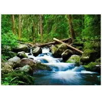 WALLARENA - Fotobehang - 200x140 cm - 3D waterval bos natuur voor slaapkamer woonkamer muurbekleding