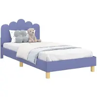 vidaXL Kinderen bedframe met hoofdboard Jeans Blauw 90 x 200 cm Stof
