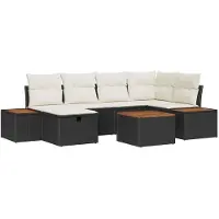 vidaXL Tuinbank Set 7 st Zwart poly rattan