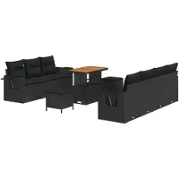 vidaXL Tuinbank Set 10 st 7-Aantal zitplaatsen Zwart poly rattan