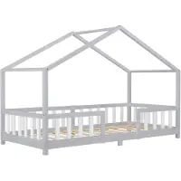 En.casa Kinderbed Treviolo huisbed 90x200 cm lichtgrijs en wit []