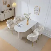 OKWISH Eetkamerstoelen - 62x54,5x77 cm - Set Van 4 Stoelen Met Gouden Poten En Armleuningen - Fluweel - Beige
