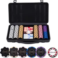 Longfield Pokerset 300 Chips 14 gram - Zwarte Aluminium Koffer - Speelkaarten - Dealer Button - Dobbelstenen - Engelhart