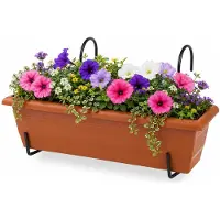 PlasticForte plantenbak Balcony - terracotta - rechthoek - met twee ophangbeugels - 50 x 18 x 15 cm - kunststof - bloembakken - potten
