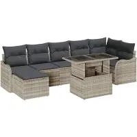 vidaXL Tuinbank Set 8 st Lichtgrijs [Synthetisch]: Poly Riet