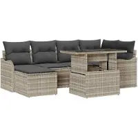 vidaXL Tuinbank Set 7 st Lichtgrijs [Synthetisch]: Poly Riet
