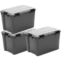 Iris Outdoor Opbergbox met polycarbonaat deksel - 70L - Extra Groot – Voor Bulk & Grote Opslag – Waterdicht & Luchtdicht - Kunststof - Grijs/Transparant/Zwart - Set van 3